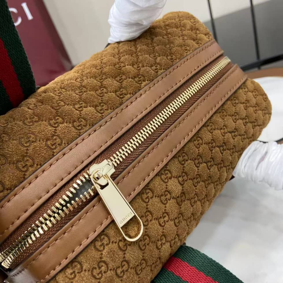 Gucci GG Suede Mini Brown Boston Bag 859975_7_158290 Gucci GG Suede Mini Brown Boston Bag 859975