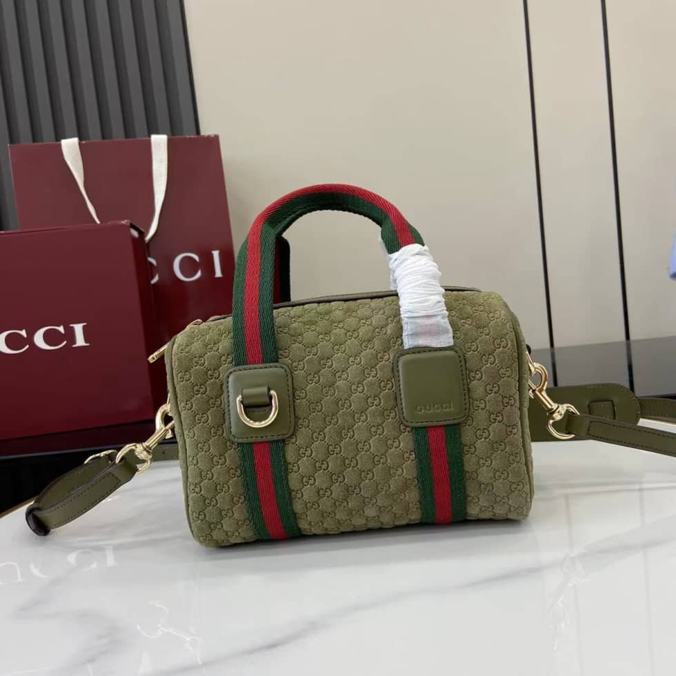 Gucci GG Suede Mini Green Boston Bag 859975_10_158300 Gucci GG Suede Mini Green Boston Bag 859975