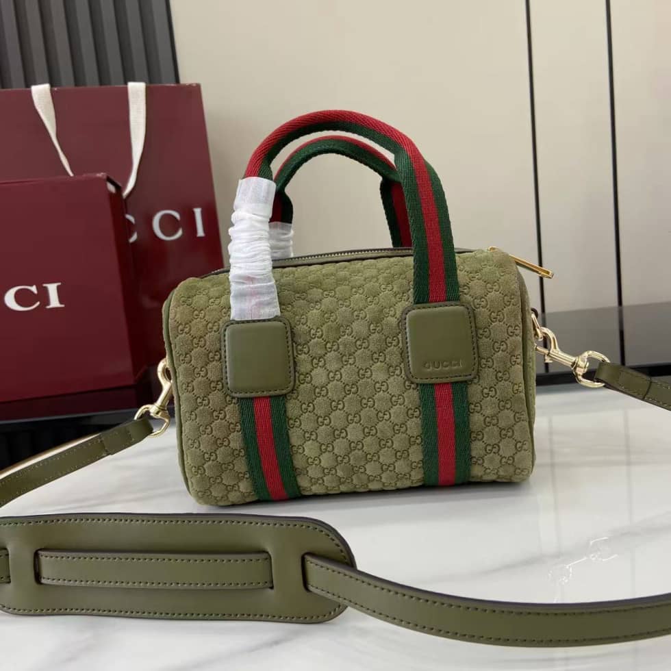 Gucci GG Suede Mini Green Boston Bag 859975_1_158300 Gucci GG Suede Mini Green Boston Bag 859975