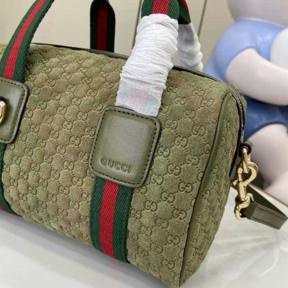 Gucci GG Suede Mini Green Boston Bag 859975_4_158300 Gucci GG Suede Mini Green Boston Bag 859975