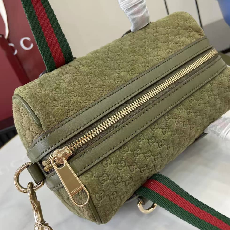 Gucci GG Suede Mini Green Boston Bag 859975_6_158300 Gucci GG Suede Mini Green Boston Bag 859975