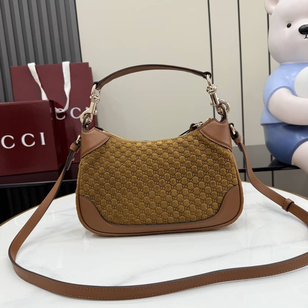 Gucci B Suede Small Brown Hobo Bag 855252_1_158310 Gucci B Suede Small Brown Hobo Bag 855252