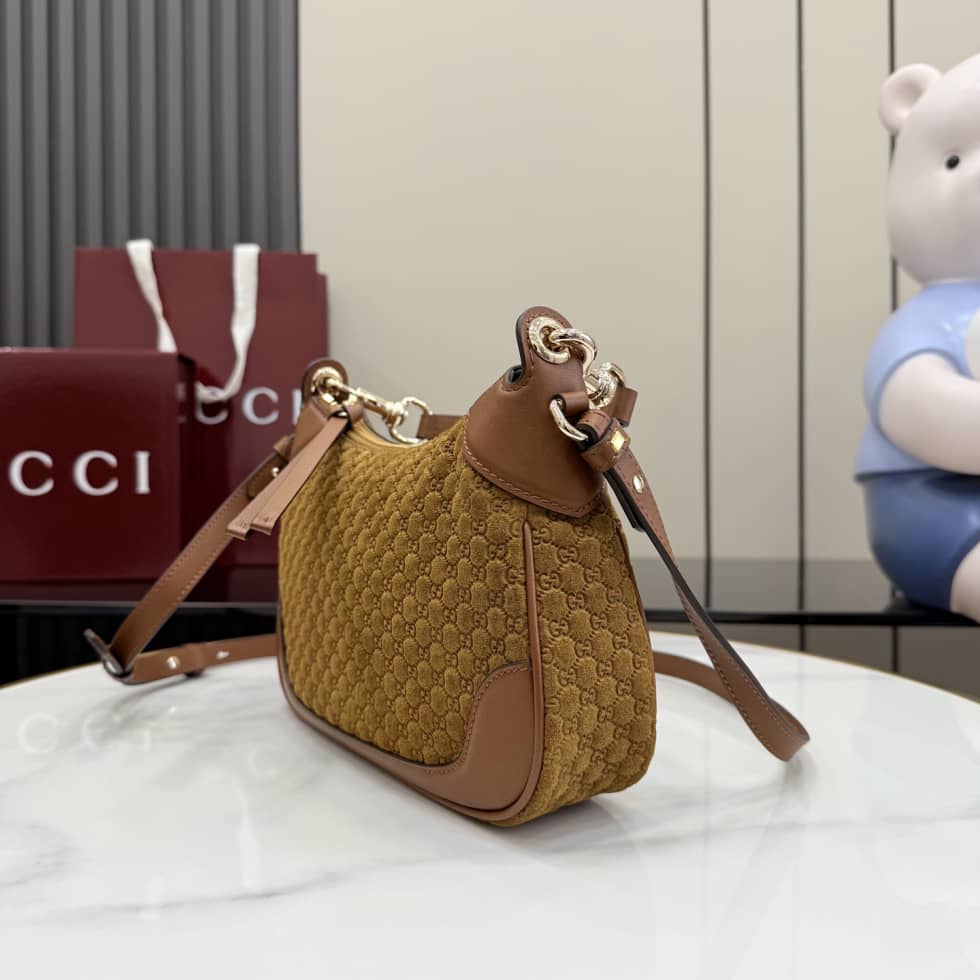 Gucci B Suede Small Brown Hobo Bag 855252_2_158310 Gucci B Suede Small Brown Hobo Bag 855252