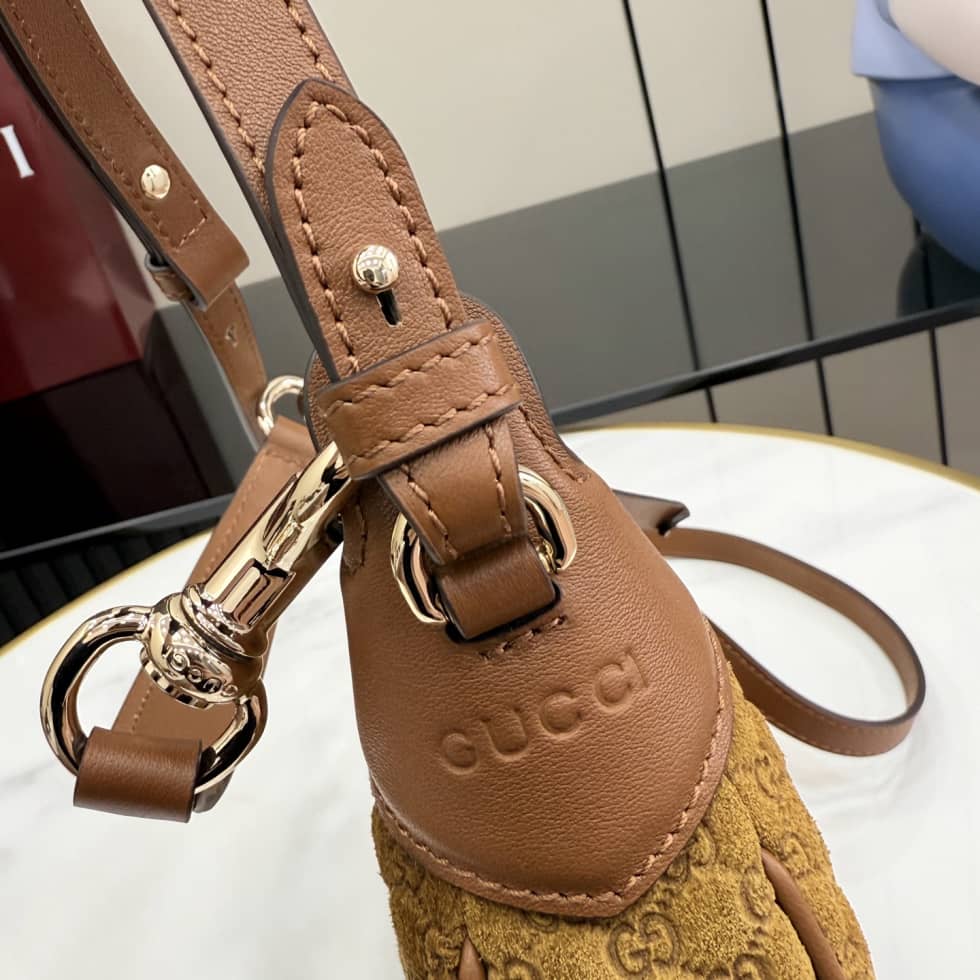 Gucci B Suede Small Brown Hobo Bag 855252_5_158310 Gucci B Suede Small Brown Hobo Bag 855252