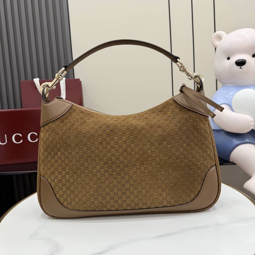 Gucci B Suede Medium Brown Hobo Bag 855251_1_158320 Gucci B Suede Medium Brown Hobo Bag 855251