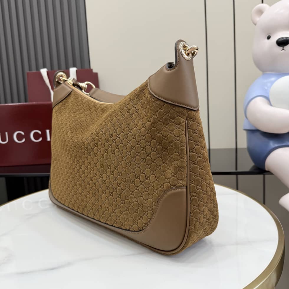 Gucci B Suede Medium Brown Hobo Bag 855251_2_158320 Gucci B Suede Medium Brown Hobo Bag 855251