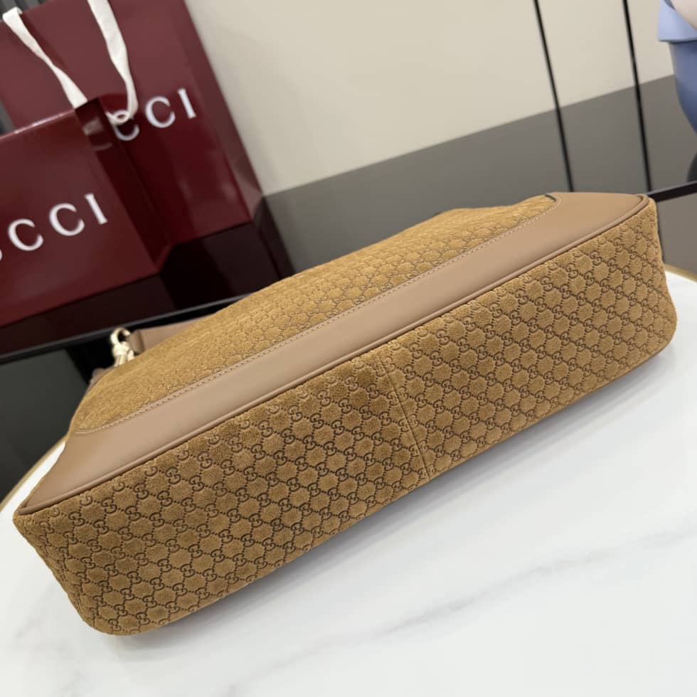 Gucci B Suede Medium Brown Hobo Bag 855251_3_158320 Gucci B Suede Medium Brown Hobo Bag 855251