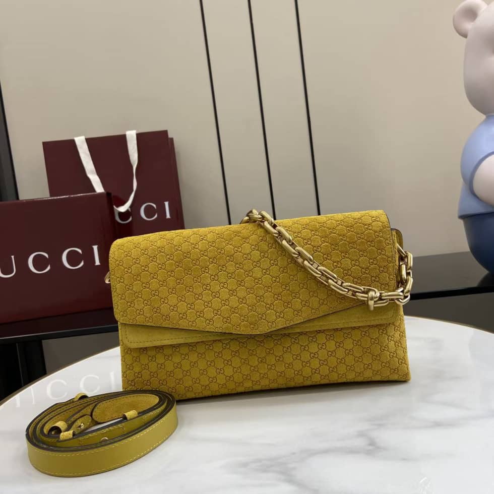 Gucci Suede Embossed Leather Medium Yellow Shoulder Bag_10_158360 Gucci Suede Embossed Leather Medium Yellow Shoulder Bag