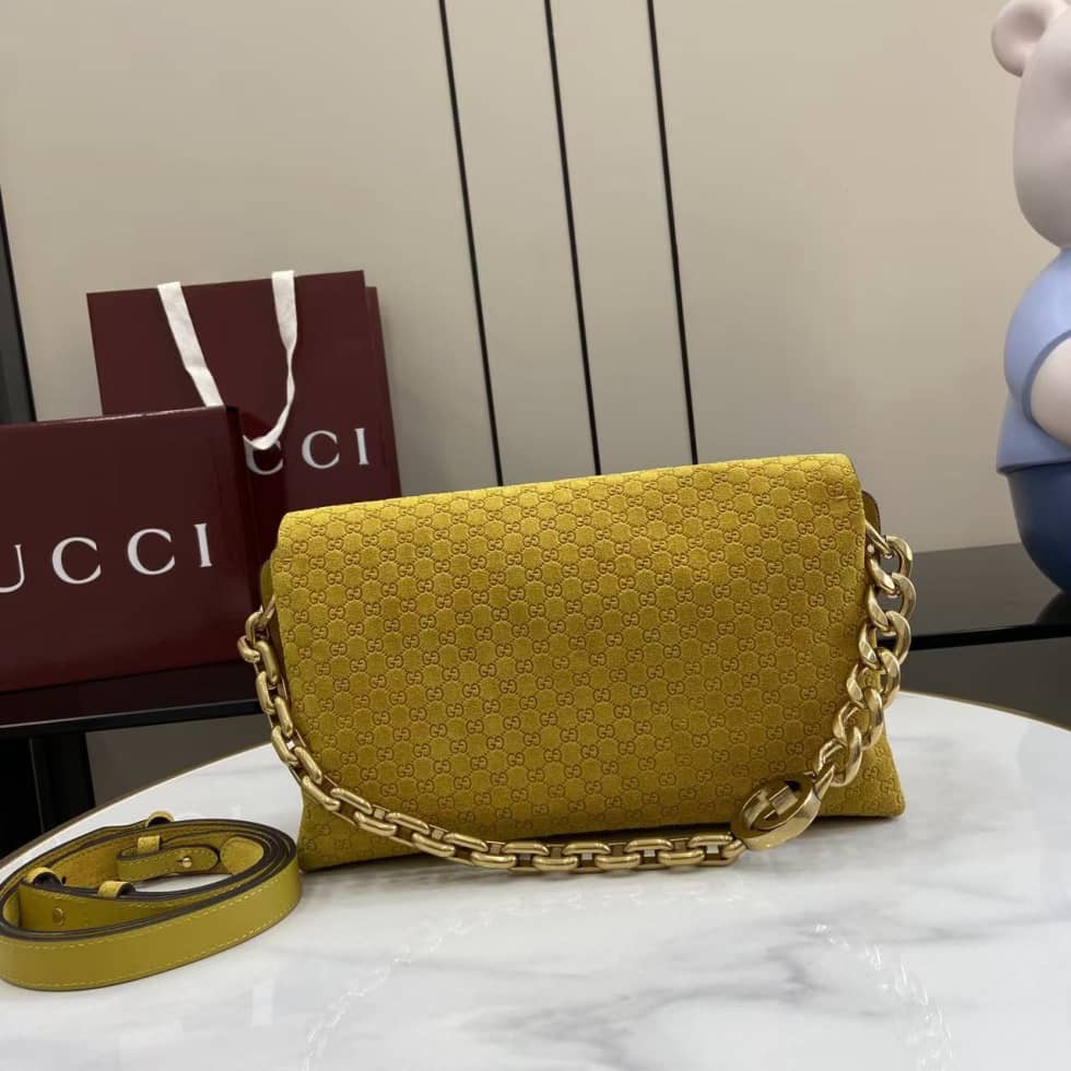 Gucci Suede Embossed Leather Medium Yellow Shoulder Bag_1_158360 Gucci Suede Embossed Leather Medium Yellow Shoulder Bag