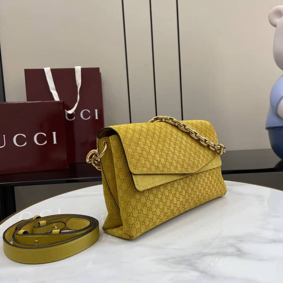Gucci Suede Embossed Leather Medium Yellow Shoulder Bag_3_158360 Gucci Suede Embossed Leather Medium Yellow Shoulder Bag