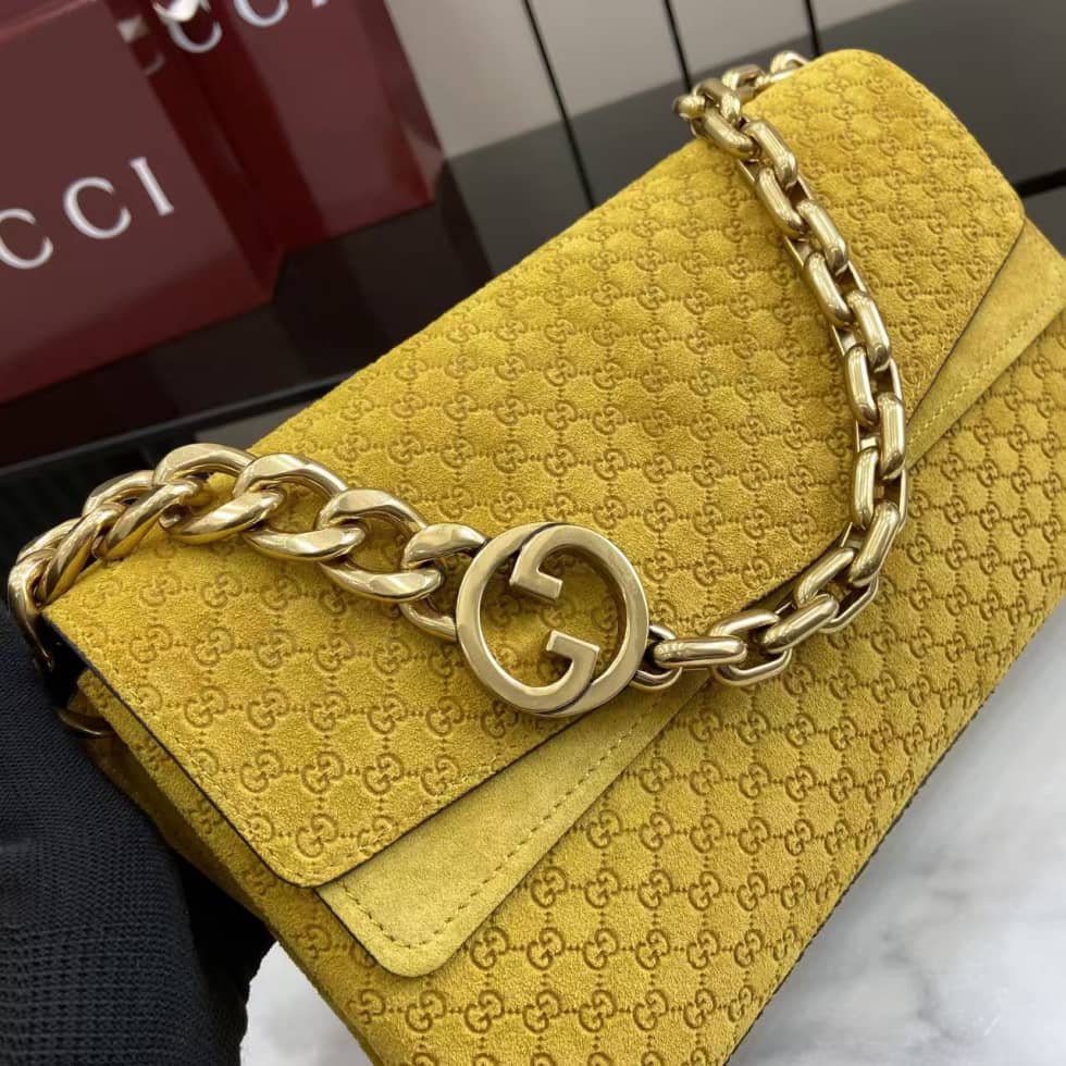 Gucci Suede Embossed Leather Medium Yellow Shoulder Bag_5_158360 Gucci Suede Embossed Leather Medium Yellow Shoulder Bag
