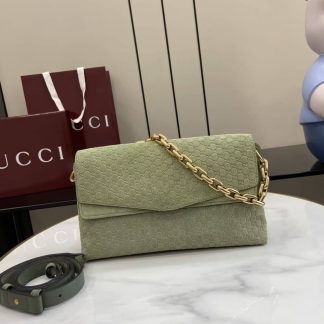Gucci Suede Embossed Leather Medium Green Shoulder Bag