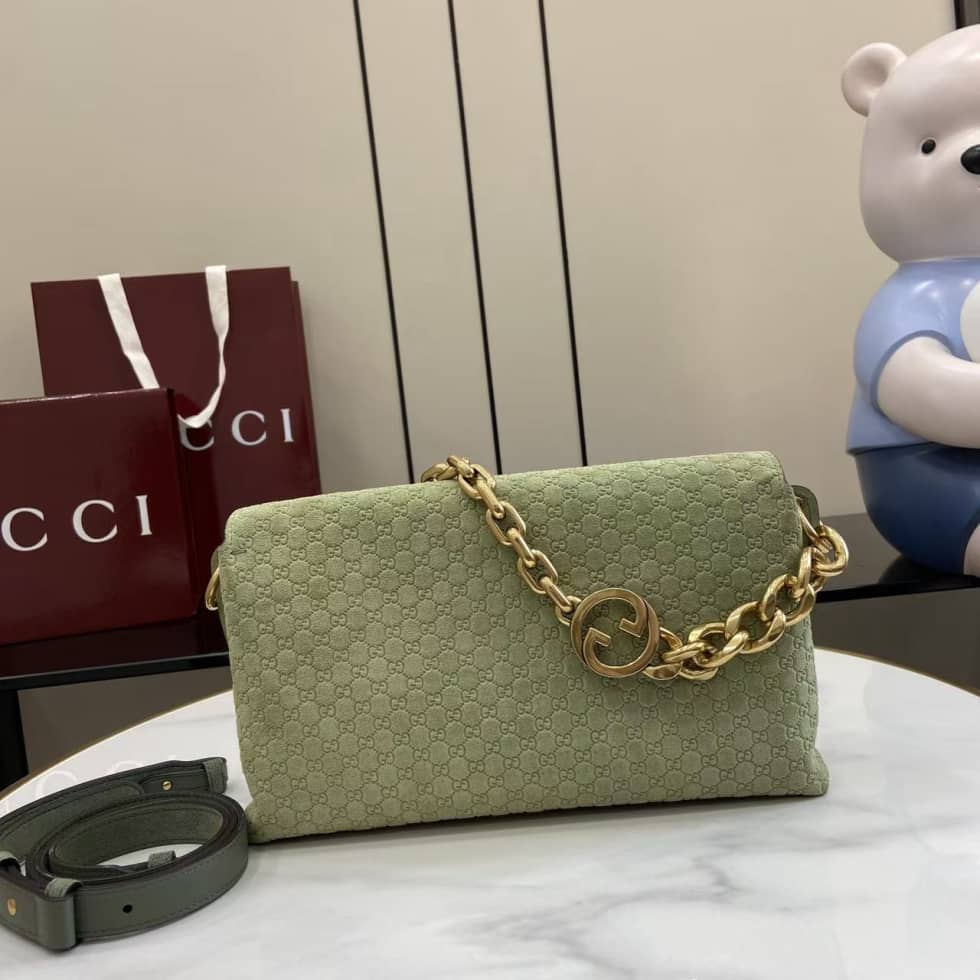 Gucci Suede Embossed Leather Medium Green Shoulder Bag_1_158370 Gucci Suede Embossed Leather Medium Green Shoulder Bag