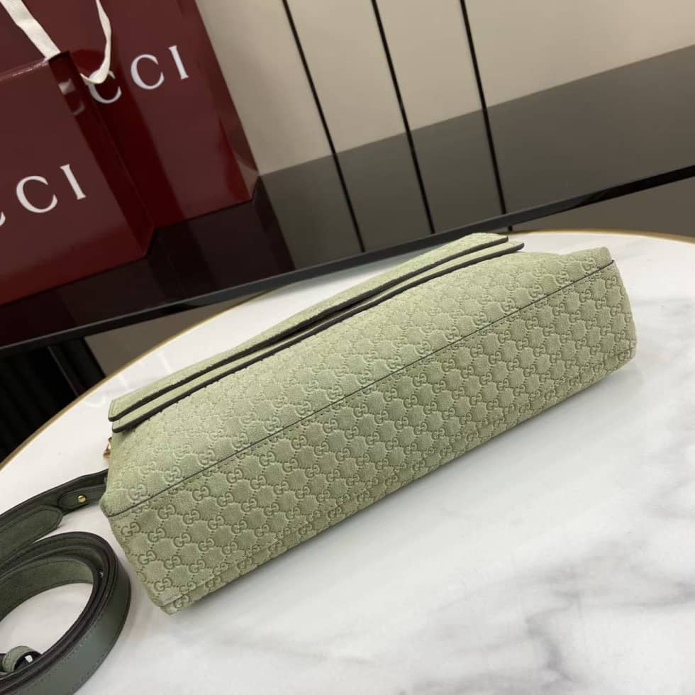 Gucci Suede Embossed Leather Medium Green Shoulder Bag_3_158370 Gucci Suede Embossed Leather Medium Green Shoulder Bag