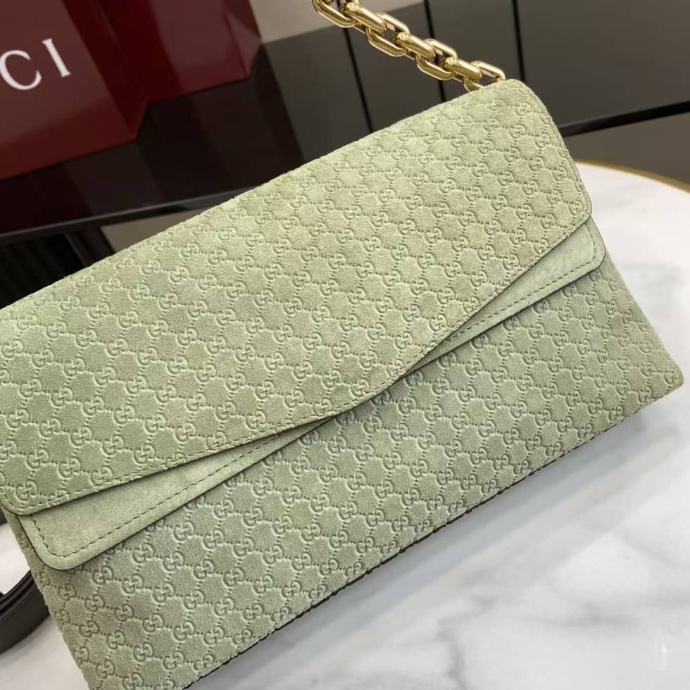 Gucci Suede Embossed Leather Medium Green Shoulder Bag_4_158370 Gucci Suede Embossed Leather Medium Green Shoulder Bag