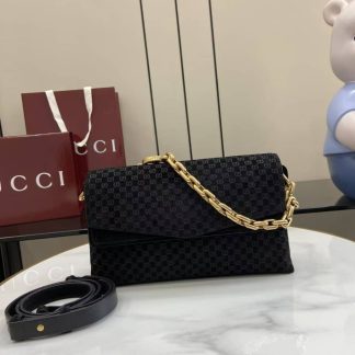 Gucci Suede Embossed Leather Medium Black Shoulder Bag