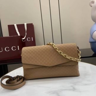 Gucci Suede Embossed Leather Medium Camel Shoulder Bag