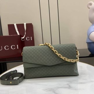 Gucci Suede Embossed Leather Medium Green Shoulder Bag