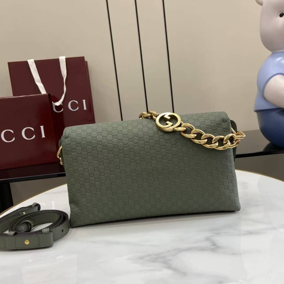 Gucci Suede Embossed Leather Medium Green Shoulder Bag_1_158420 Gucci Suede Embossed Leather Medium Green Shoulder Bag