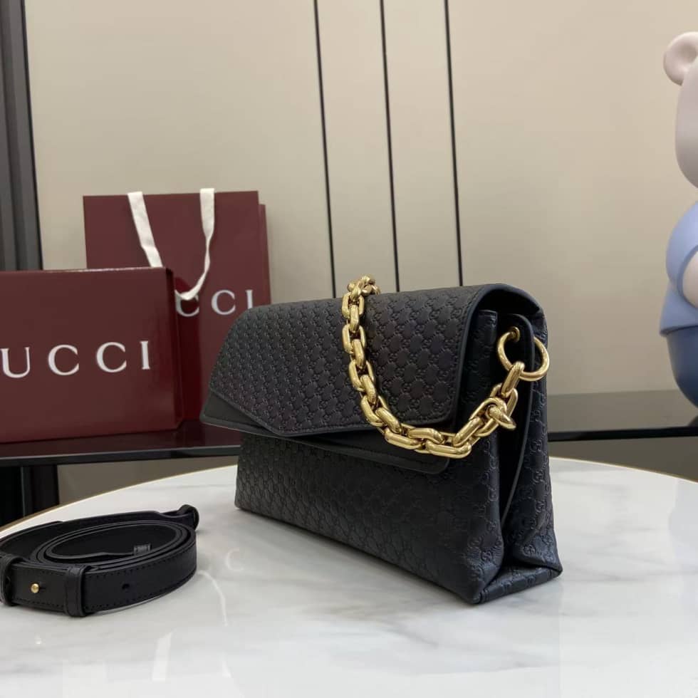 Gucci Suede Embossed Leather Medium Black Shoulder Bag_2_158430 Gucci Suede Embossed Leather Medium Black Shoulder Bag