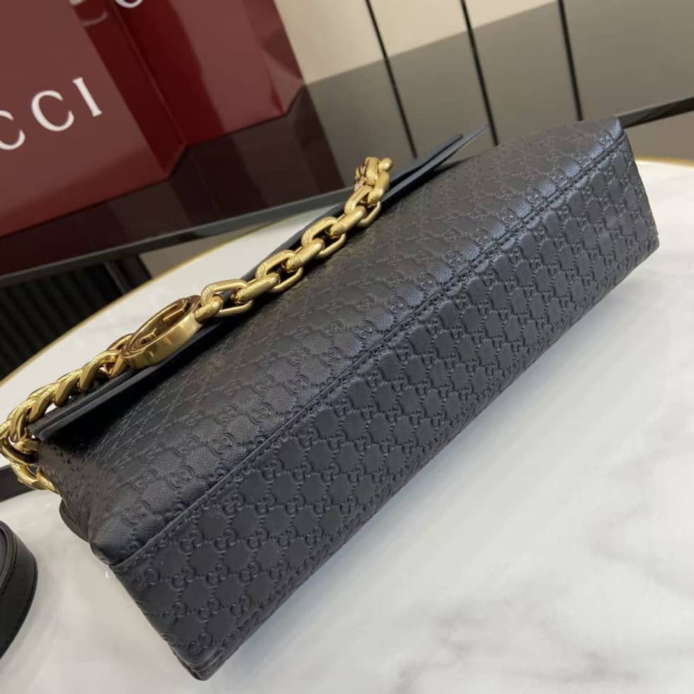Gucci Suede Embossed Leather Medium Black Shoulder Bag_3_158430 Gucci Suede Embossed Leather Medium Black Shoulder Bag