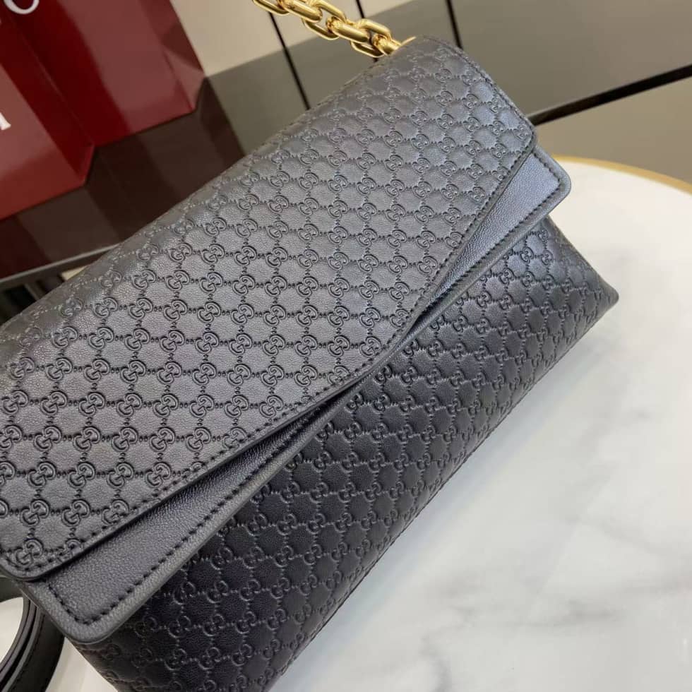 Gucci Suede Embossed Leather Medium Black Shoulder Bag_4_158430 Gucci Suede Embossed Leather Medium Black Shoulder Bag
