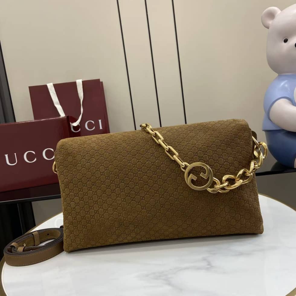 Gucci Suede Embossed Leather Brown Large Shoulder Bag_1_158460 Gucci Suede Embossed Leather Brown Large Shoulder Bag