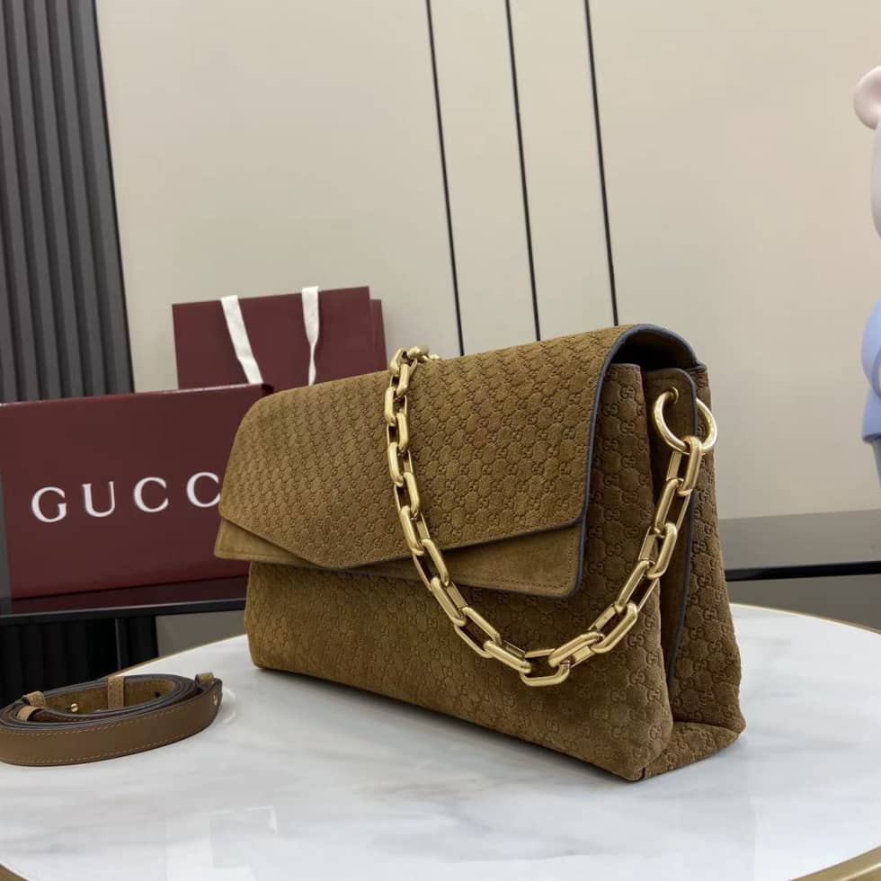 Gucci Suede Embossed Leather Brown Large Shoulder Bag_2_158460 Gucci Suede Embossed Leather Brown Large Shoulder Bag