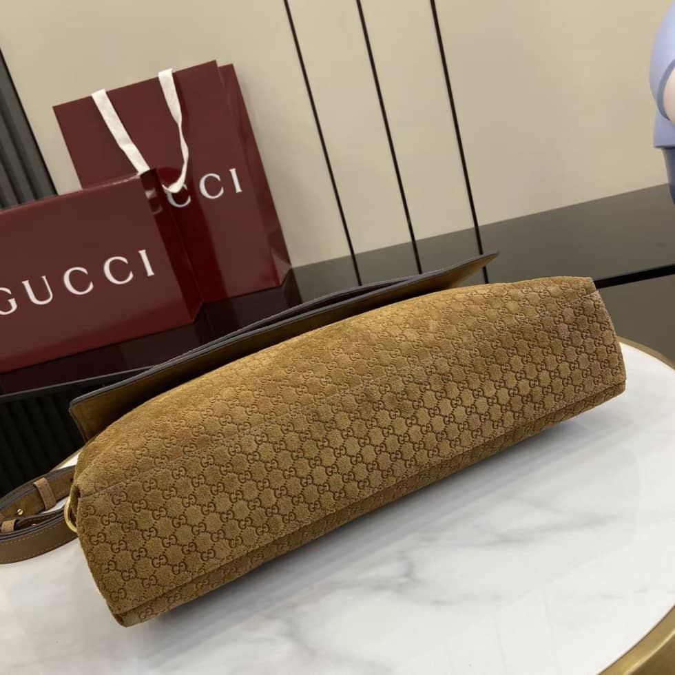 Gucci Suede Embossed Leather Brown Large Shoulder Bag_3_158460 Gucci Suede Embossed Leather Brown Large Shoulder Bag