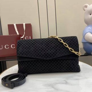 Gucci Suede Embossed Leather Black Large Shoulder Bag