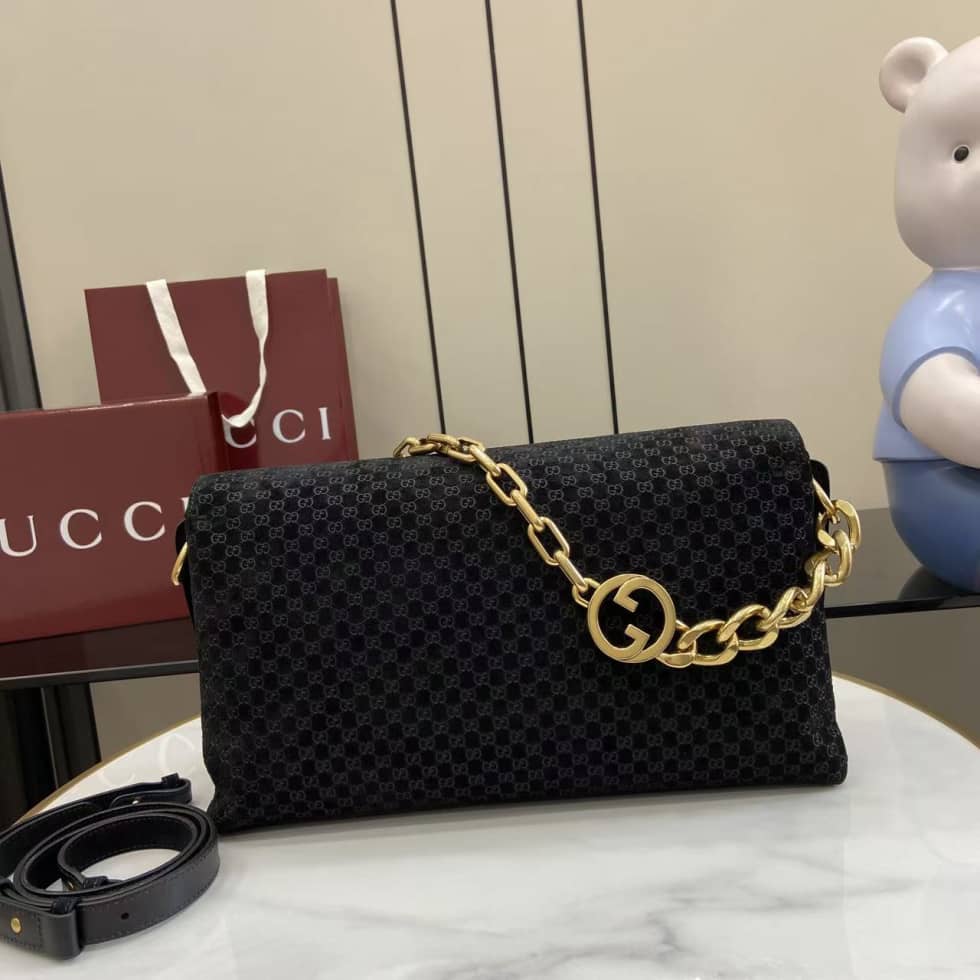 Gucci Suede Embossed Leather Black Large Shoulder Bag_1_158470 Gucci Suede Embossed Leather Black Large Shoulder Bag