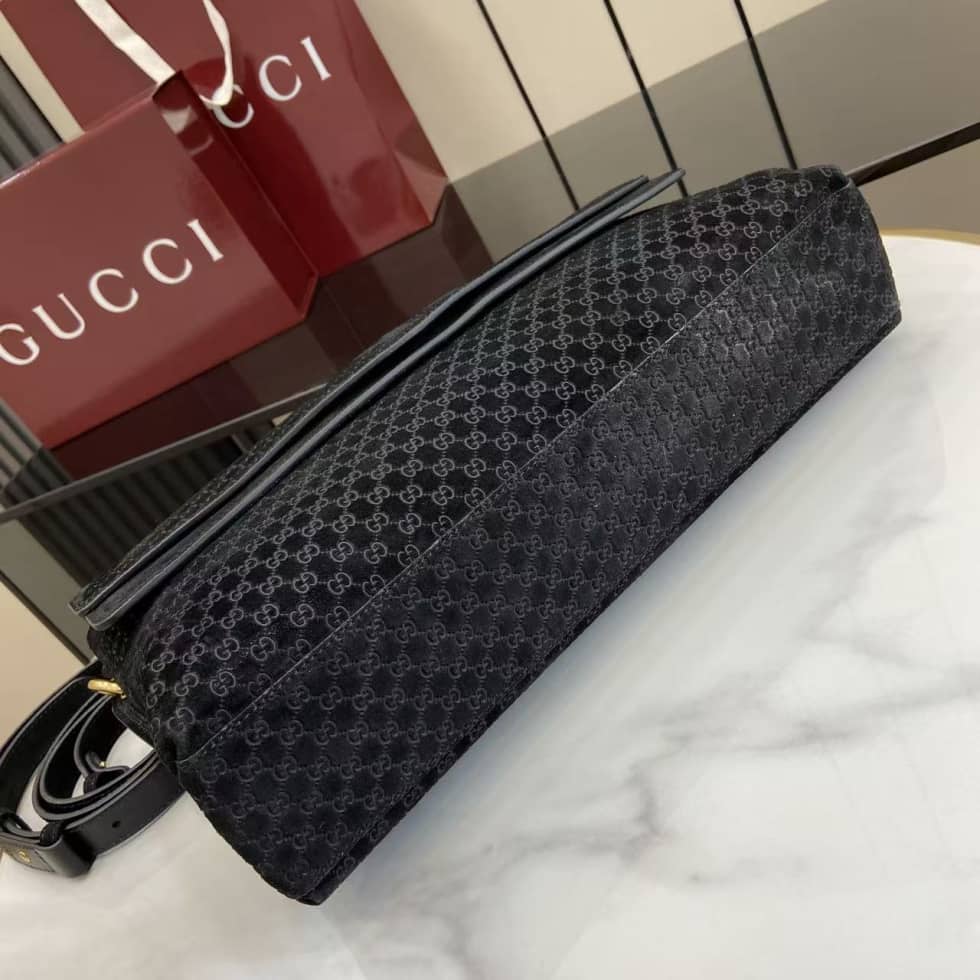 Gucci Suede Embossed Leather Black Large Shoulder Bag_3_158470 Gucci Suede Embossed Leather Black Large Shoulder Bag
