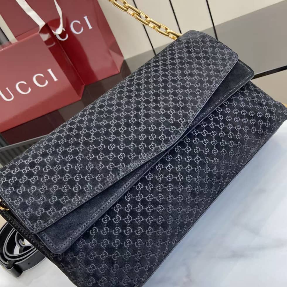 Gucci Suede Embossed Leather Black Large Shoulder Bag_4_158470 Gucci Suede Embossed Leather Black Large Shoulder Bag
