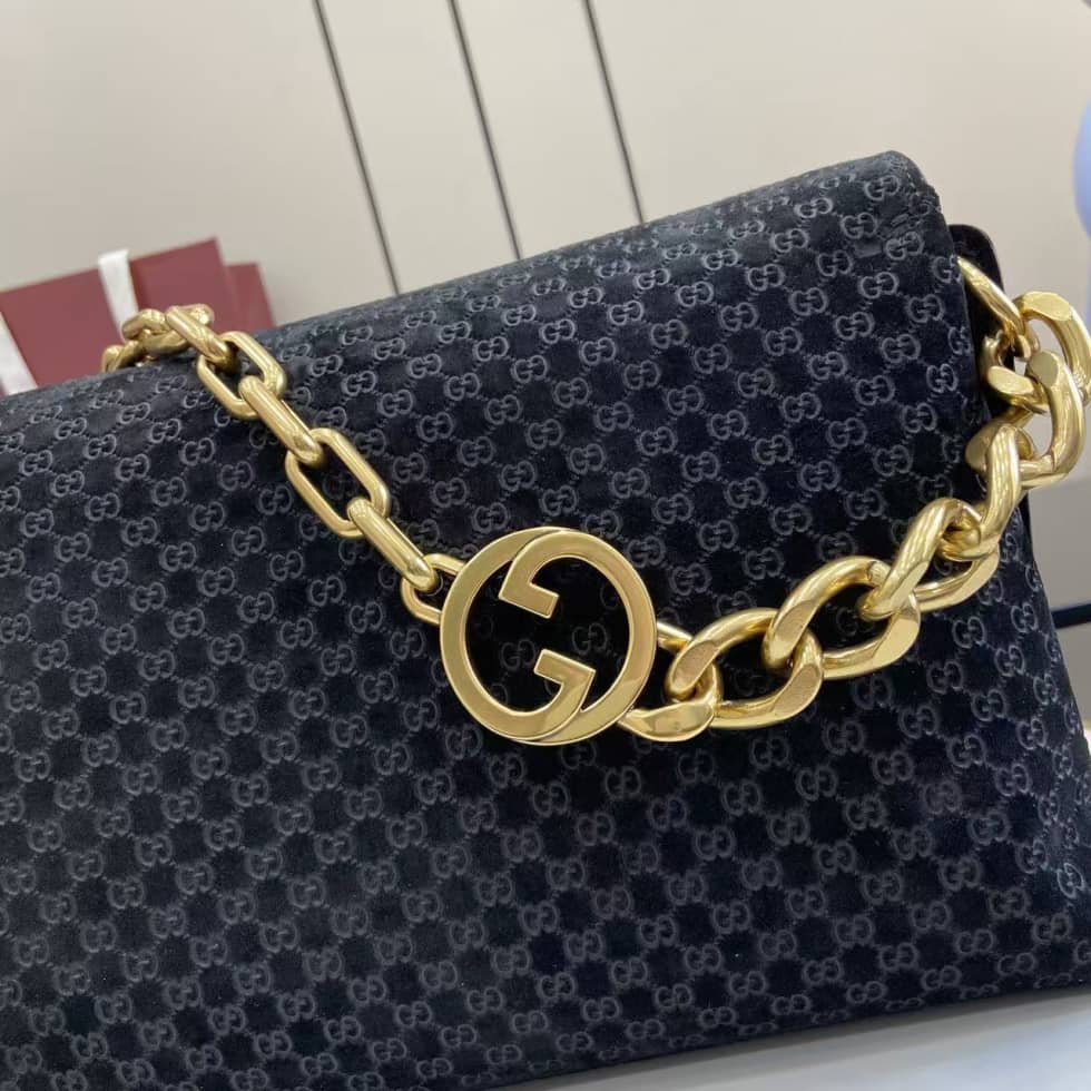 Gucci Suede Embossed Leather Black Large Shoulder Bag_5_158470 Gucci Suede Embossed Leather Black Large Shoulder Bag