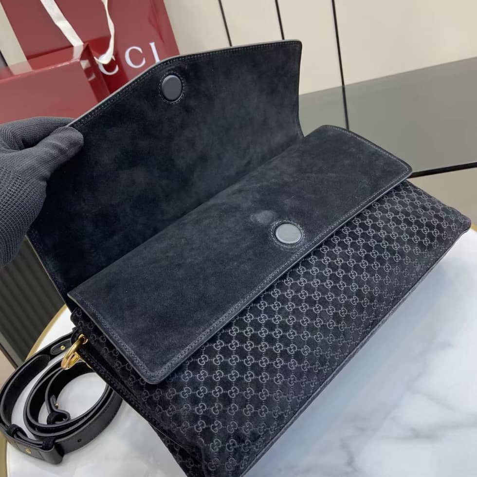 Gucci Suede Embossed Leather Black Large Shoulder Bag_6_158470 Gucci Suede Embossed Leather Black Large Shoulder Bag