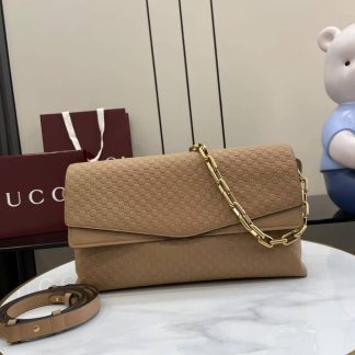 Gucci Suede Embossed Leather Beige Large Shoulder Bag