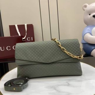 Gucci Suede Embossed Leather Green Large Shoulder Bag