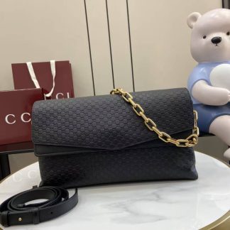 Gucci Suede Embossed Leather Black Large Shoulder Bag