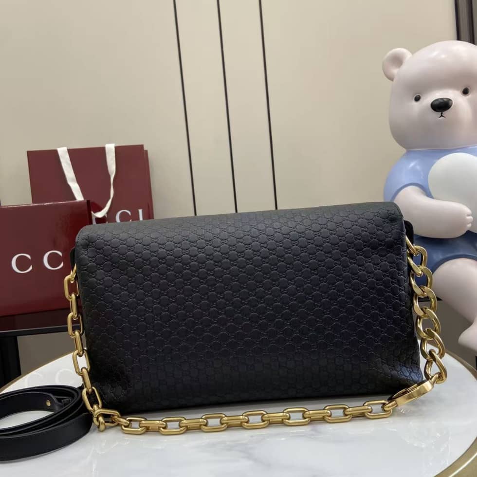 Gucci Suede Embossed Leather Black Large Shoulder Bag_1_158500 Gucci Suede Embossed Leather Black Large Shoulder Bag