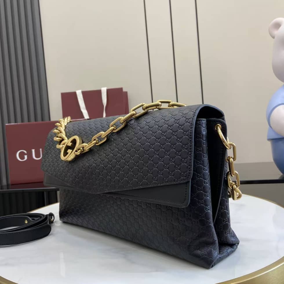 Gucci Suede Embossed Leather Black Large Shoulder Bag_2_158500 Gucci Suede Embossed Leather Black Large Shoulder Bag