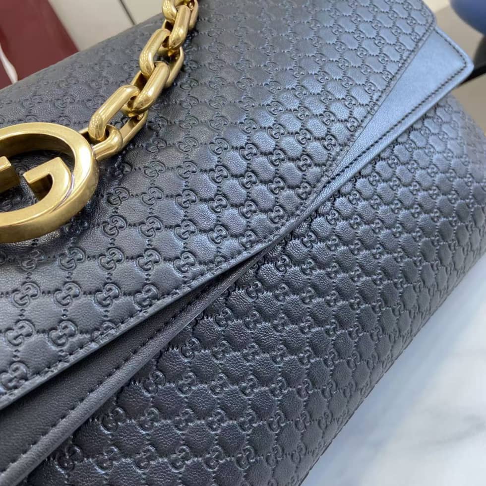 Gucci Suede Embossed Leather Black Large Shoulder Bag_5_158500 Gucci Suede Embossed Leather Black Large Shoulder Bag