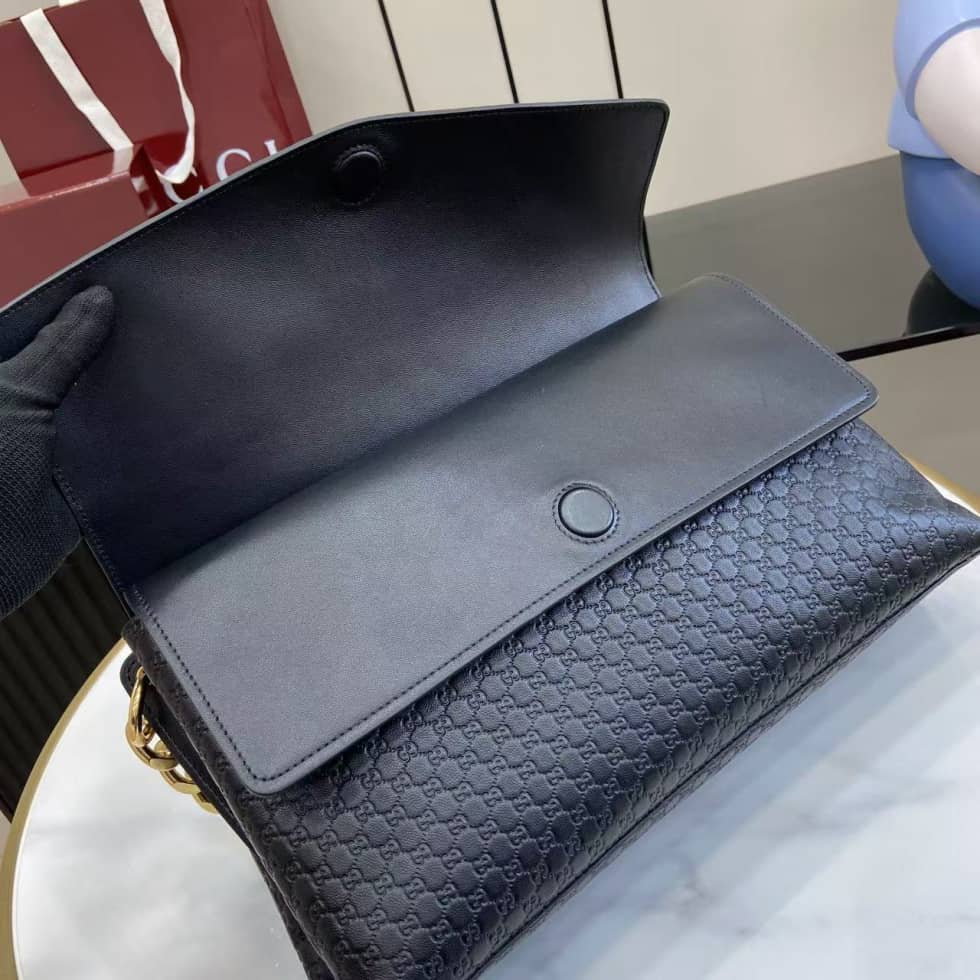 Gucci Suede Embossed Leather Black Large Shoulder Bag_6_158500 Gucci Suede Embossed Leather Black Large Shoulder Bag