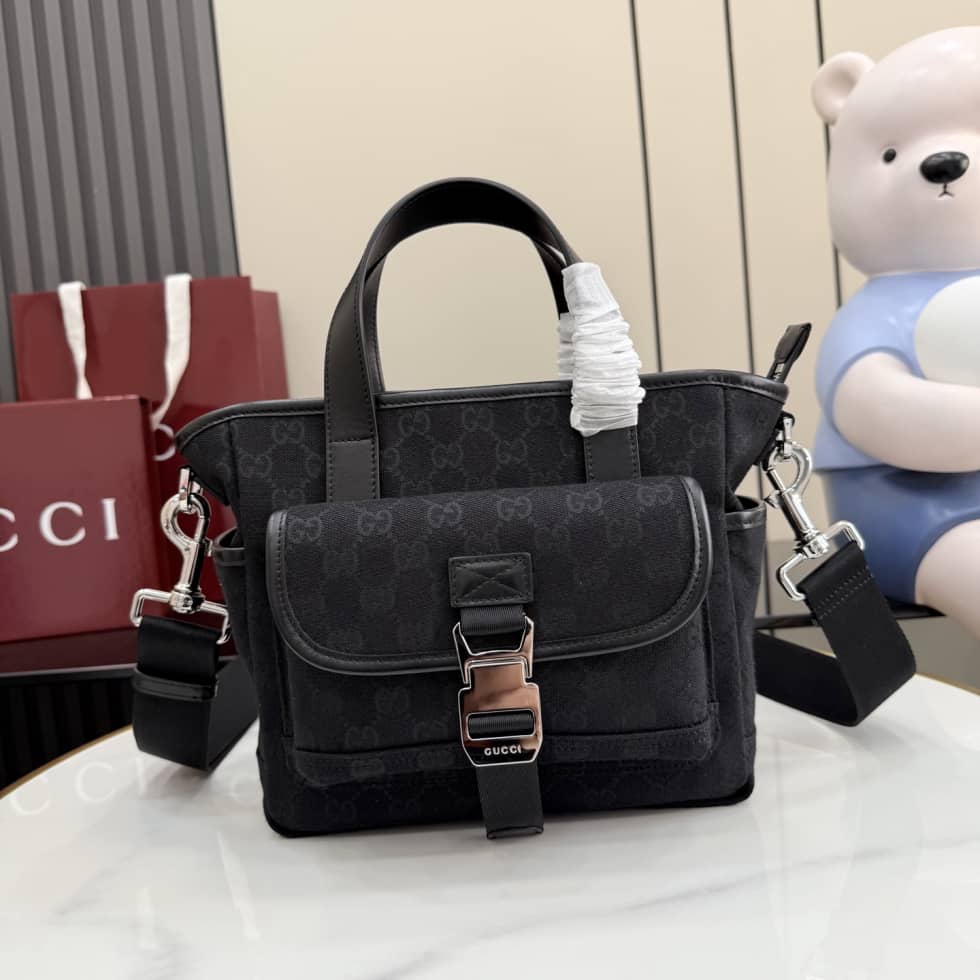 Gucci GG Canvas Small Black Tote Bag 854743_9_158520 Gucci GG Canvas Small Black Tote Bag 854743