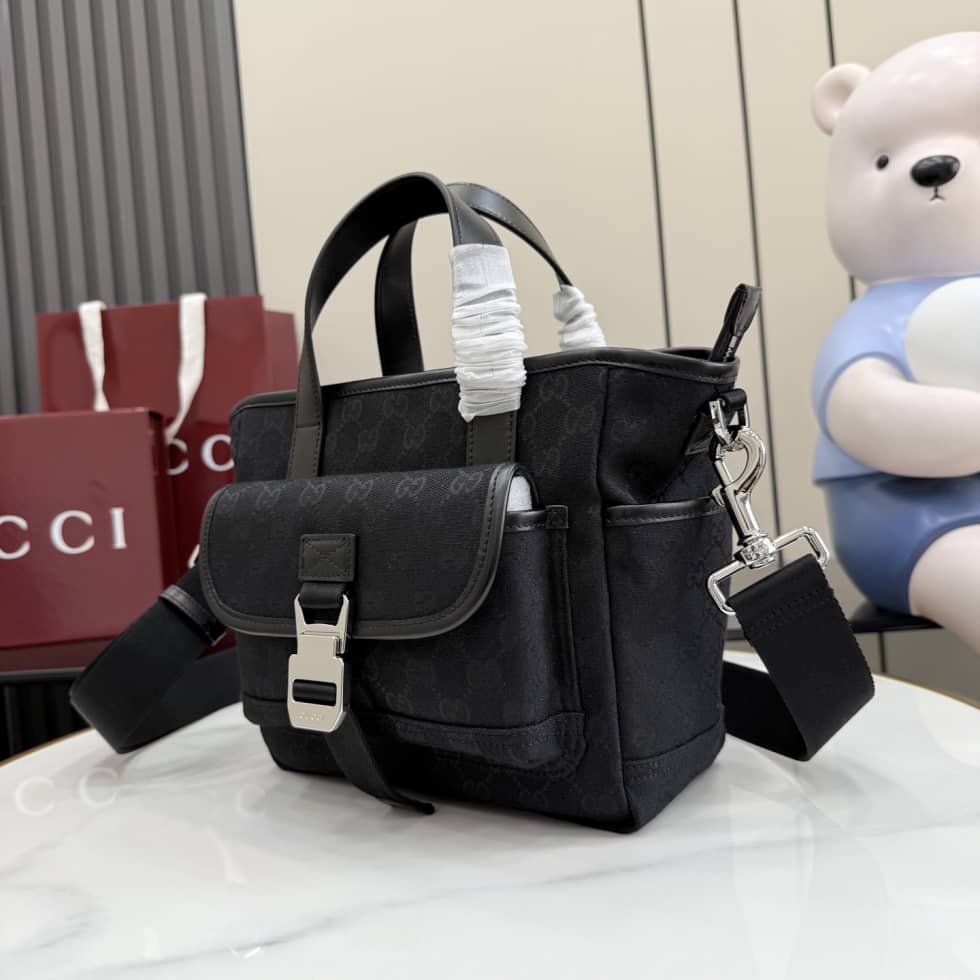 Gucci GG Canvas Small Black Tote Bag 854743_1_158520 Gucci GG Canvas Small Black Tote Bag 854743