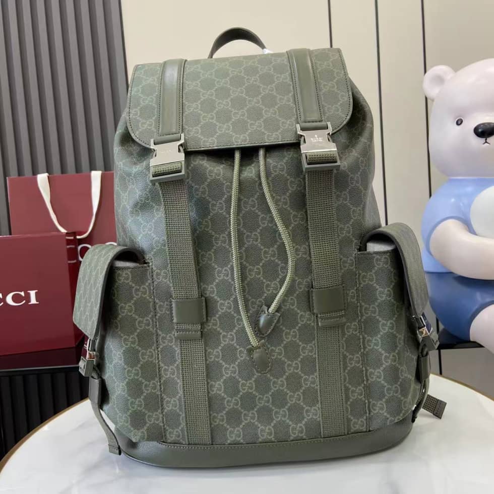 Gucci Mens GG Large Green Backpack 792080_10_158639 Gucci Mens GG Large Green Backpack 792080