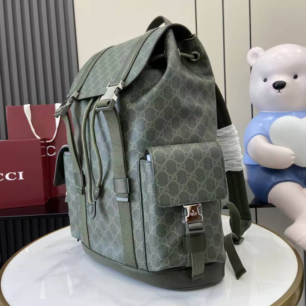 Gucci Mens GG Large Green Backpack 792080_2_158639 Gucci Mens GG Large Green Backpack 792080
