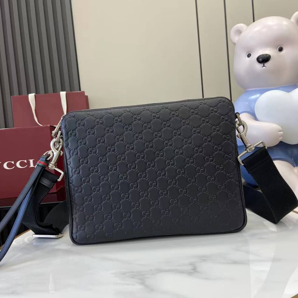 Gucci Medium GG Emblem Black Shoulder Bag 850214_10_158969 Gucci Medium GG Emblem Black Shoulder Bag 850214