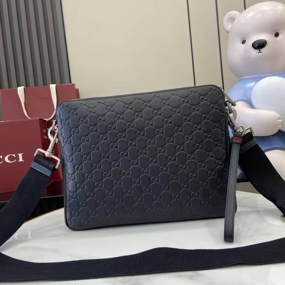 Gucci Medium GG Emblem Black Shoulder Bag 850214_1_158969 Gucci Medium GG Emblem Black Shoulder Bag 850214