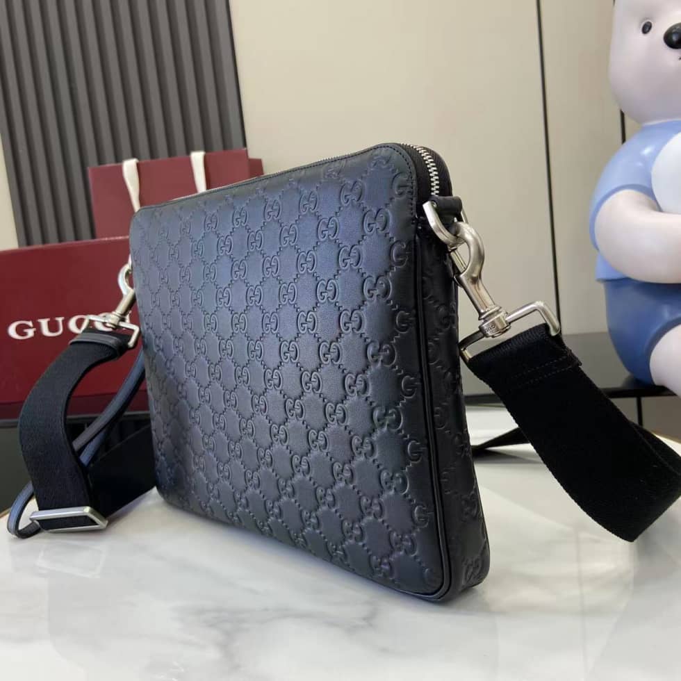 Gucci Medium GG Emblem Black Shoulder Bag 850214_2_158969 Gucci Medium GG Emblem Black Shoulder Bag 850214