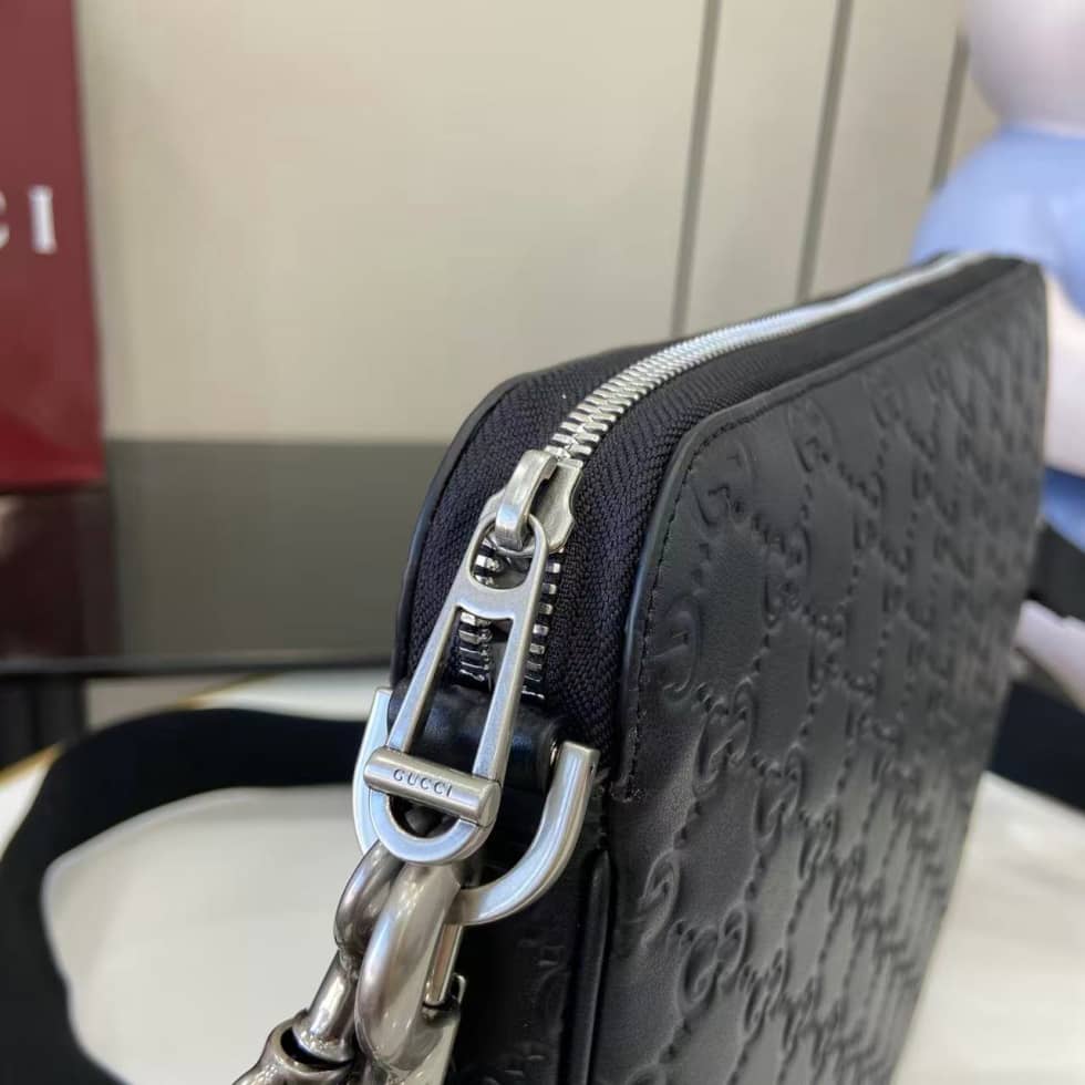 Gucci Medium GG Emblem Black Shoulder Bag 850214_6_158969 Gucci Medium GG Emblem Black Shoulder Bag 850214